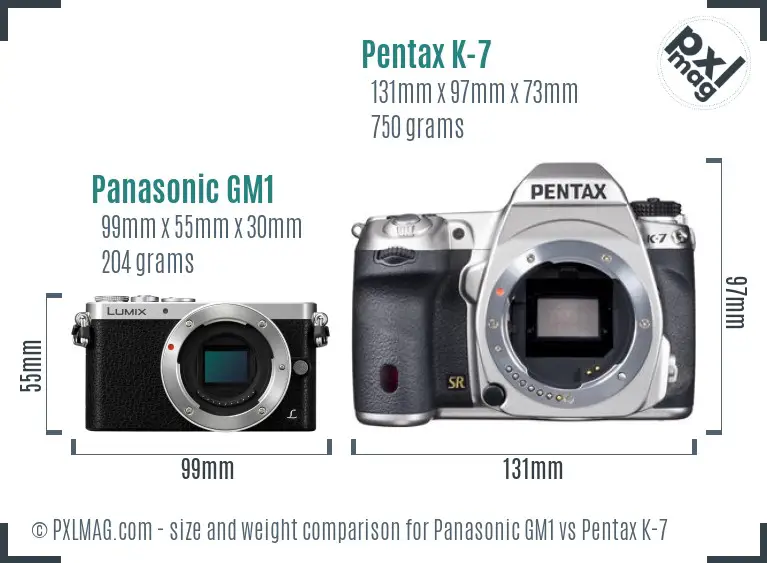 Panasonic GM1 vs Pentax K-7 size comparison