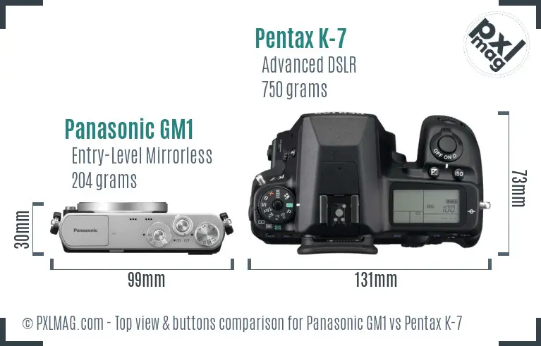 Panasonic GM1 vs Pentax K-7 top view buttons comparison