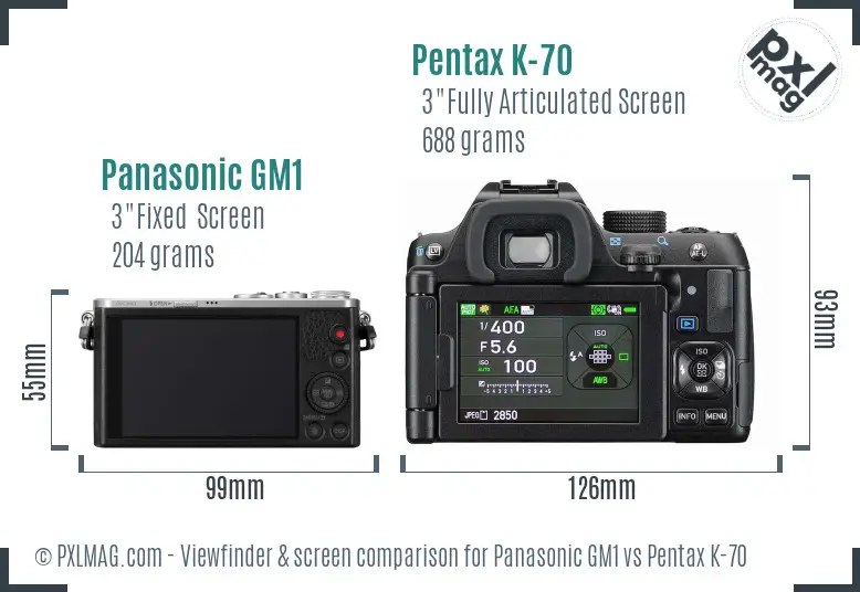 Panasonic GM1 vs Pentax K-70 Screen and Viewfinder comparison