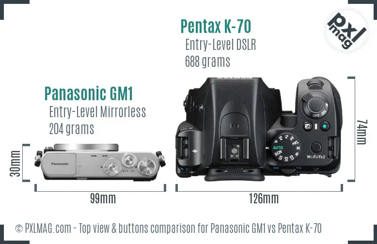 Panasonic GM1 vs Pentax K-70 top view buttons comparison