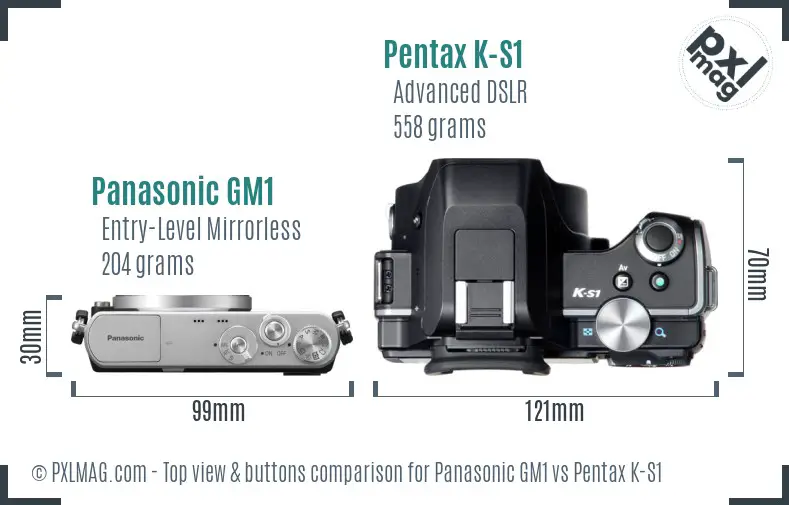 Panasonic GM1 vs Pentax K-S1 top view buttons comparison