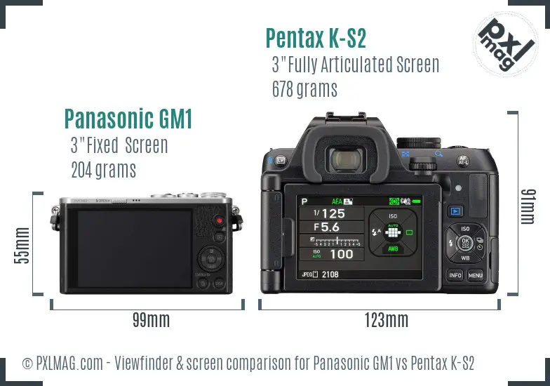 Panasonic GM1 vs Pentax K-S2 Screen and Viewfinder comparison
