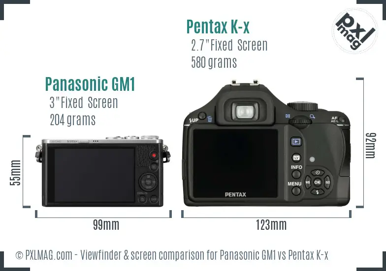 Panasonic GM1 vs Pentax K-x Screen and Viewfinder comparison