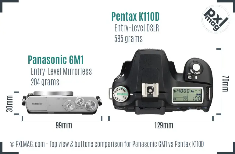 Panasonic GM1 vs Pentax K110D top view buttons comparison