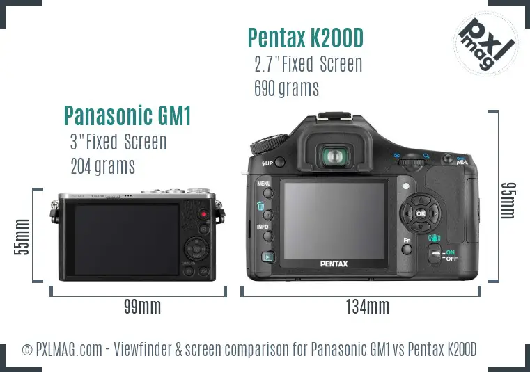 Panasonic GM1 vs Pentax K200D Screen and Viewfinder comparison