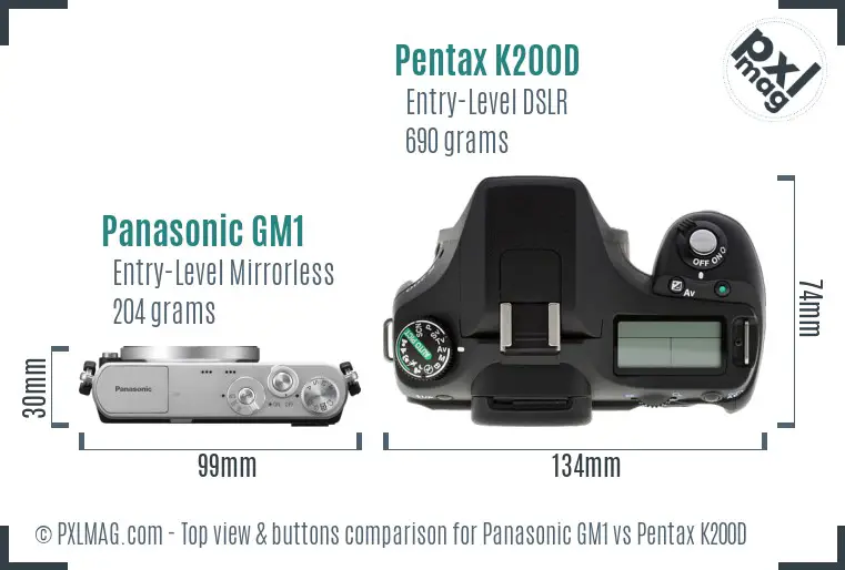 Panasonic GM1 vs Pentax K200D top view buttons comparison