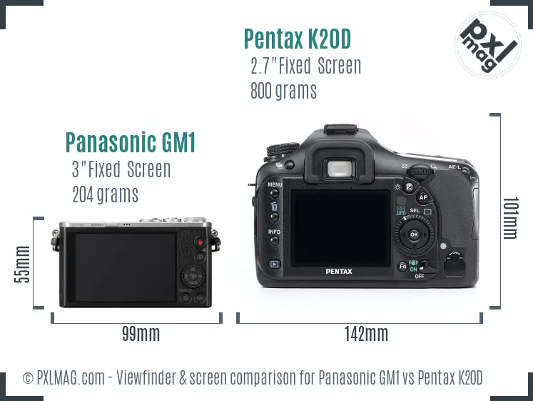 Panasonic GM1 vs Pentax K20D Screen and Viewfinder comparison