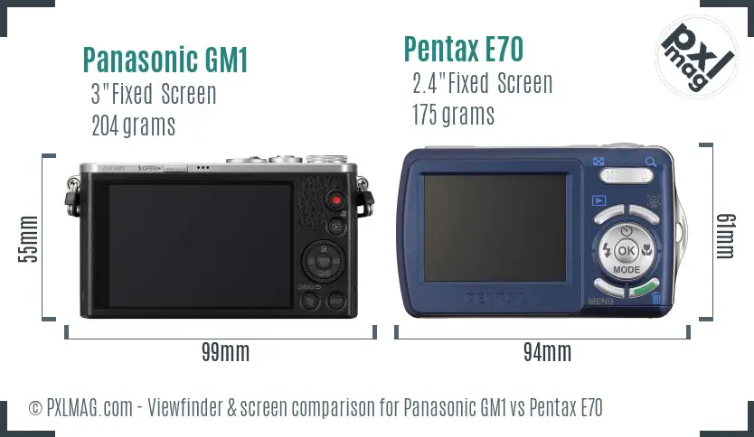 Panasonic GM1 vs Pentax E70 Screen and Viewfinder comparison