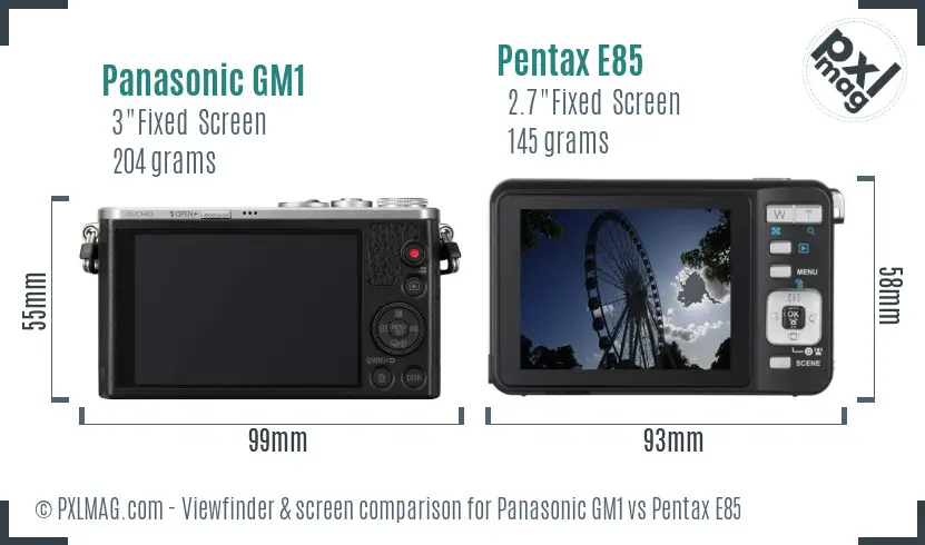 Panasonic GM1 vs Pentax E85 Screen and Viewfinder comparison