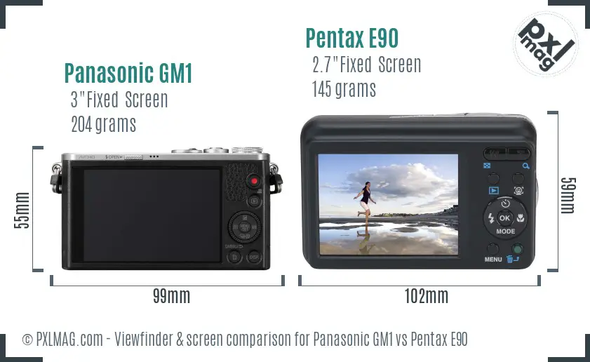 Panasonic GM1 vs Pentax E90 Screen and Viewfinder comparison
