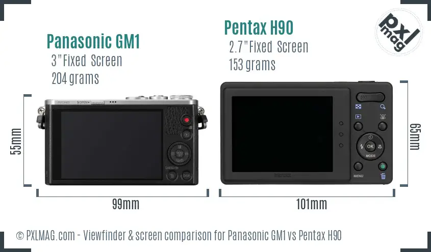 Panasonic GM1 vs Pentax H90 Screen and Viewfinder comparison
