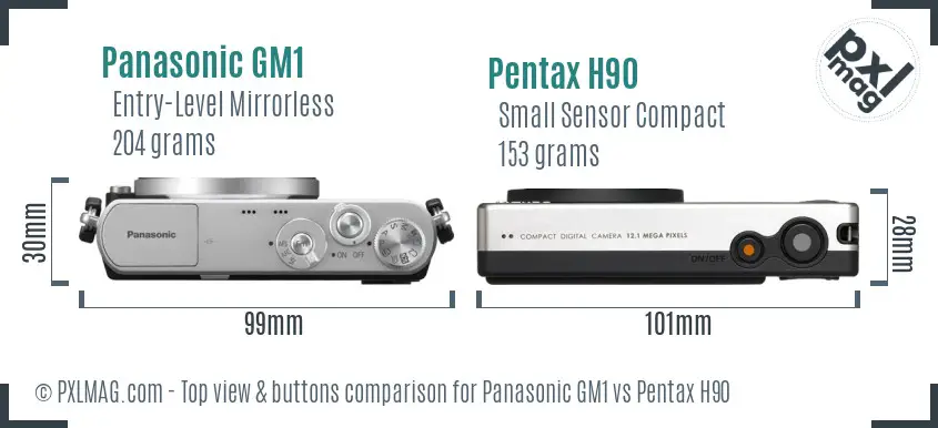 Panasonic GM1 vs Pentax H90 top view buttons comparison