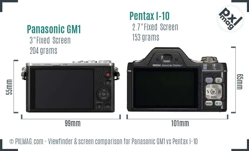 Panasonic GM1 vs Pentax I-10 Screen and Viewfinder comparison
