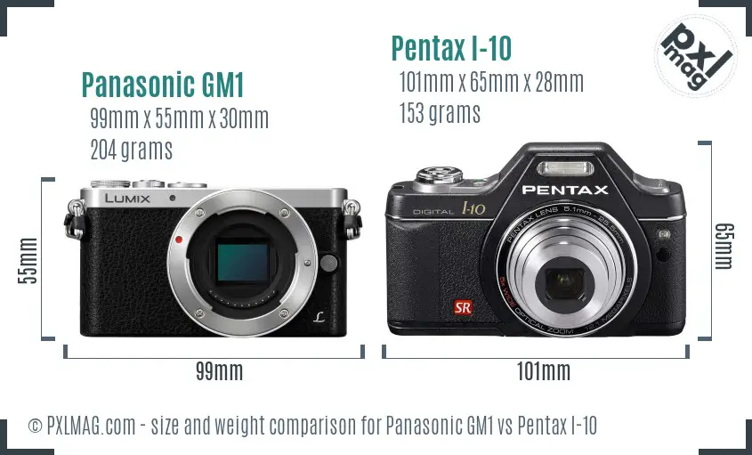 Panasonic GM1 vs Pentax I-10 size comparison