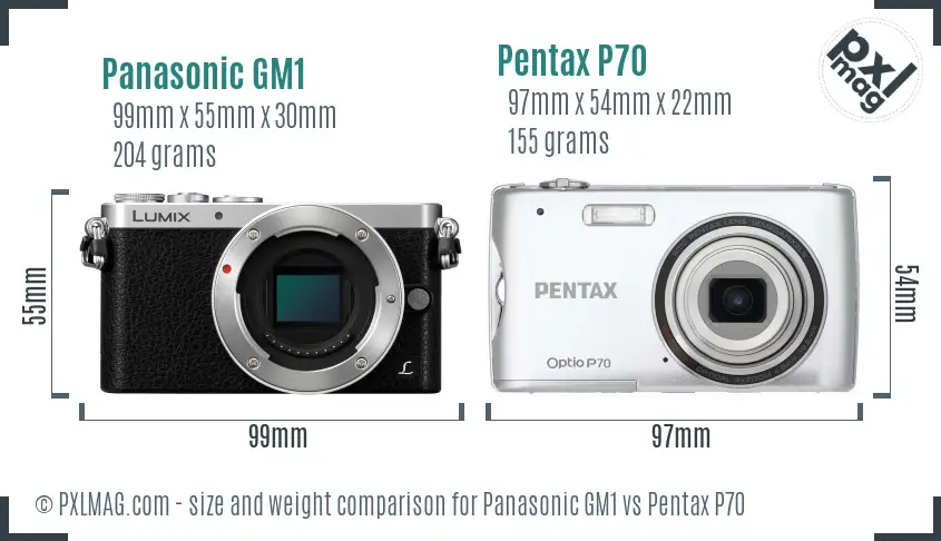 Panasonic GM1 vs Pentax P70 size comparison