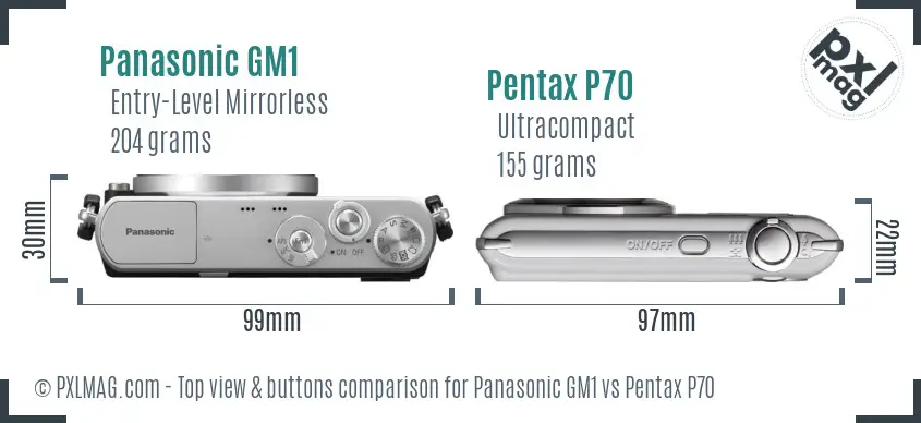 Panasonic GM1 vs Pentax P70 top view buttons comparison
