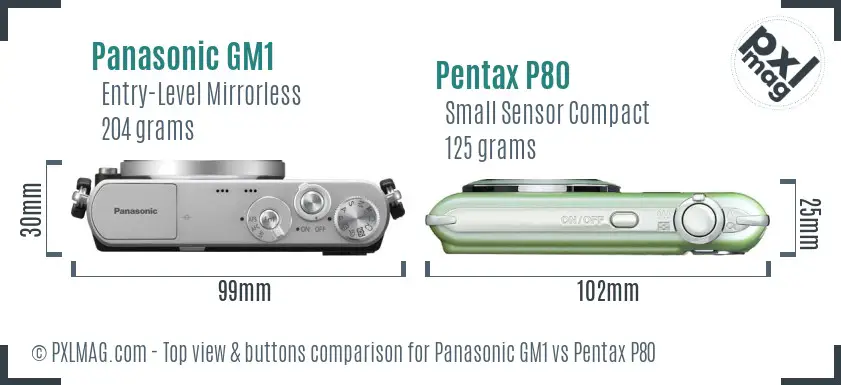 Panasonic GM1 vs Pentax P80 top view buttons comparison