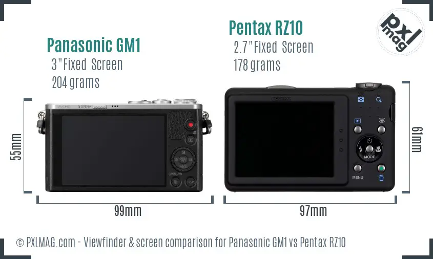 Panasonic GM1 vs Pentax RZ10 Screen and Viewfinder comparison