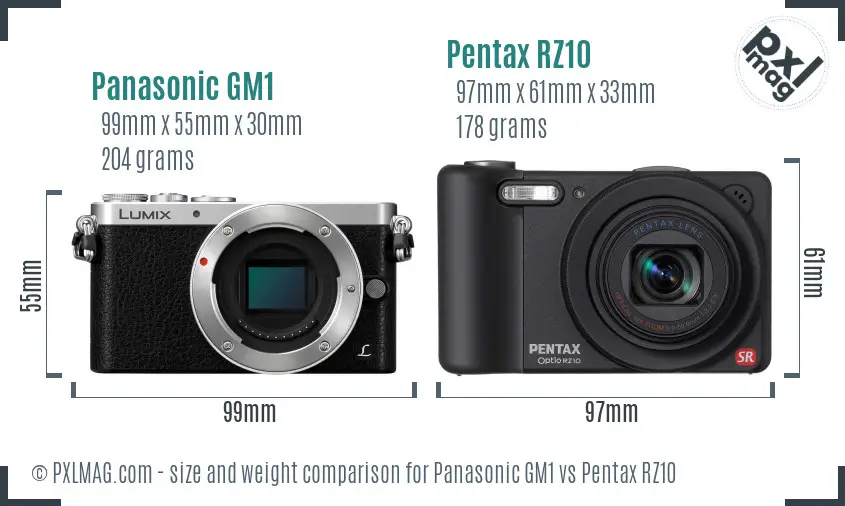 Panasonic GM1 vs Pentax RZ10 size comparison