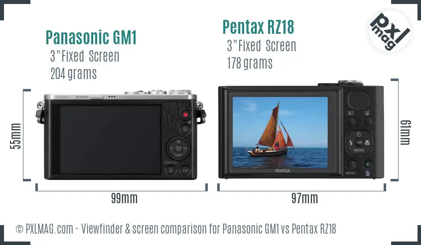 Panasonic GM1 vs Pentax RZ18 Screen and Viewfinder comparison