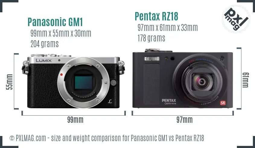 Panasonic GM1 vs Pentax RZ18 size comparison