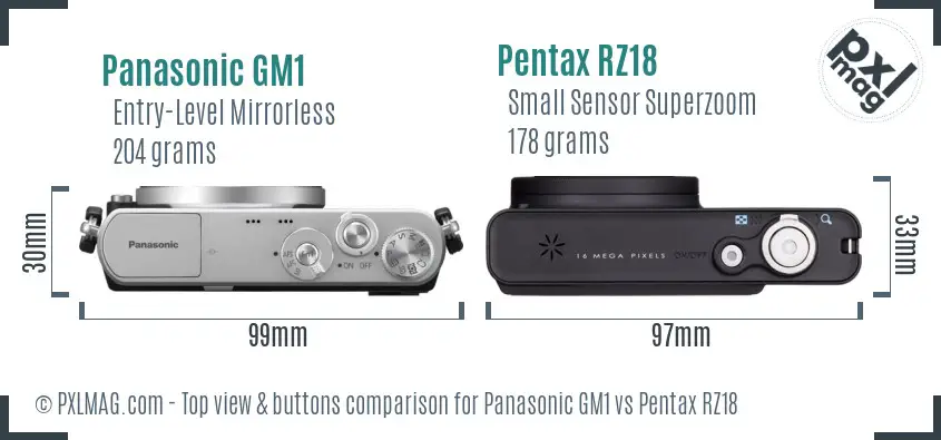 Panasonic GM1 vs Pentax RZ18 top view buttons comparison