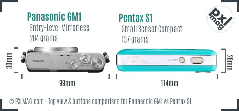 Panasonic GM1 vs Pentax S1 top view buttons comparison