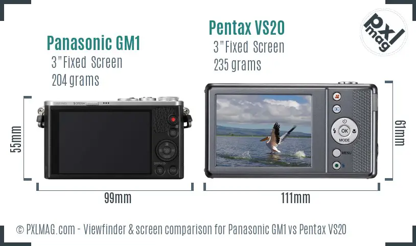 Panasonic GM1 vs Pentax VS20 Screen and Viewfinder comparison