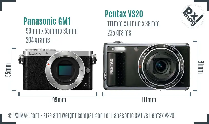 Panasonic GM1 vs Pentax VS20 size comparison