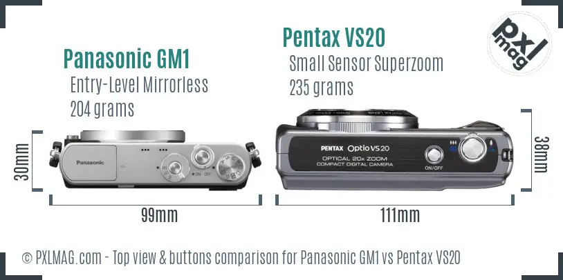Panasonic GM1 vs Pentax VS20 top view buttons comparison