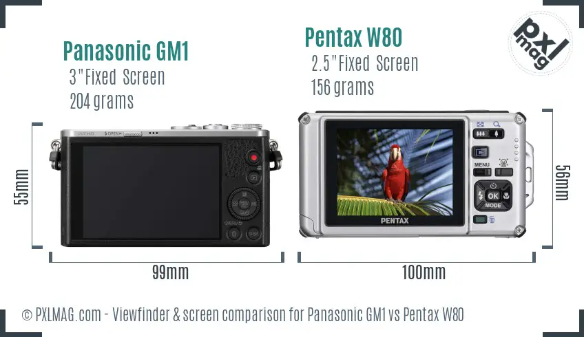 Panasonic GM1 vs Pentax W80 Screen and Viewfinder comparison