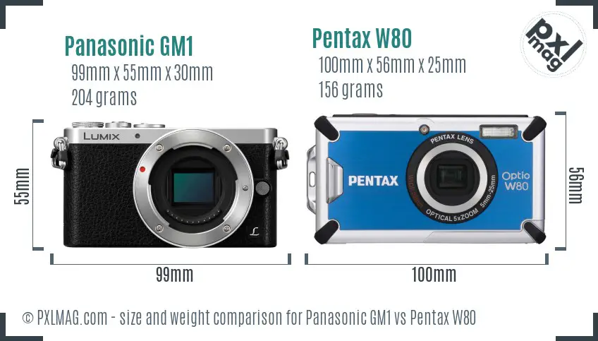 Panasonic GM1 vs Pentax W80 size comparison