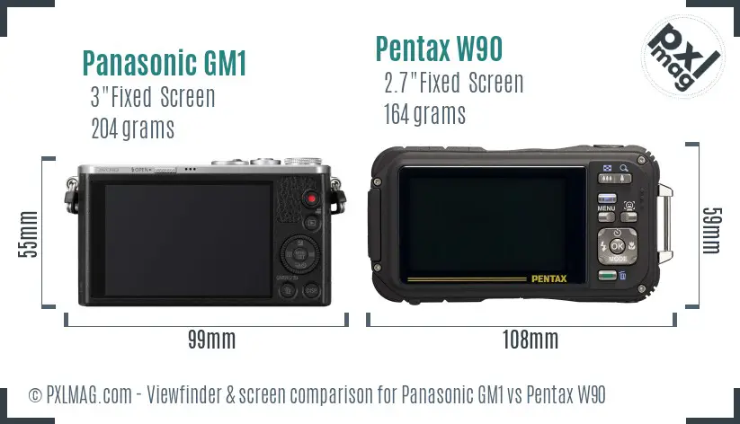 Panasonic GM1 vs Pentax W90 Screen and Viewfinder comparison