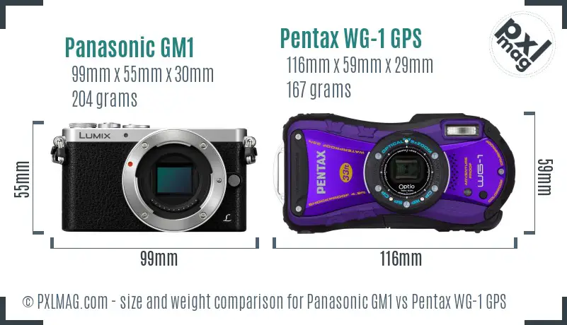 Panasonic GM1 vs Pentax WG-1 GPS size comparison
