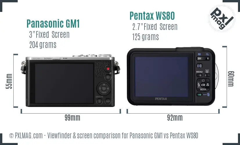 Panasonic GM1 vs Pentax WS80 Screen and Viewfinder comparison