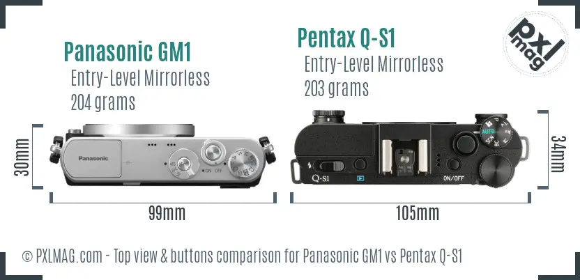Panasonic GM1 vs Pentax Q-S1 top view buttons comparison