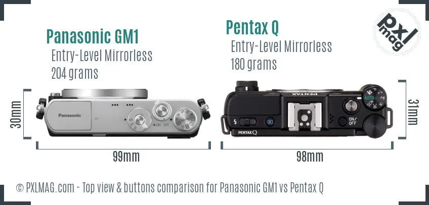 Panasonic GM1 vs Pentax Q top view buttons comparison