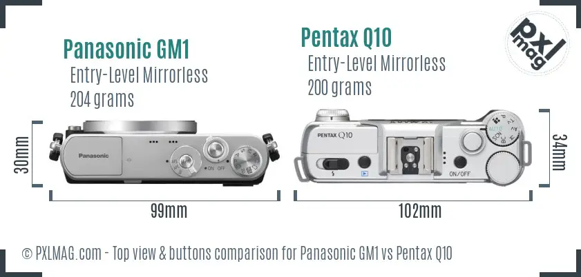 Panasonic GM1 vs Pentax Q10 top view buttons comparison