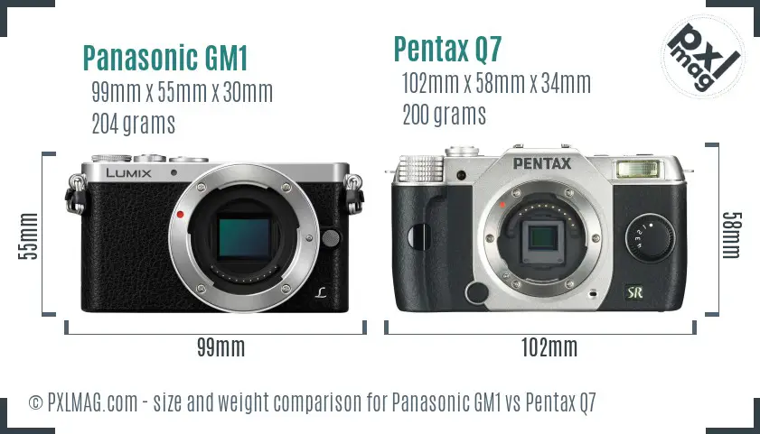 Panasonic GM1 vs Pentax Q7 size comparison
