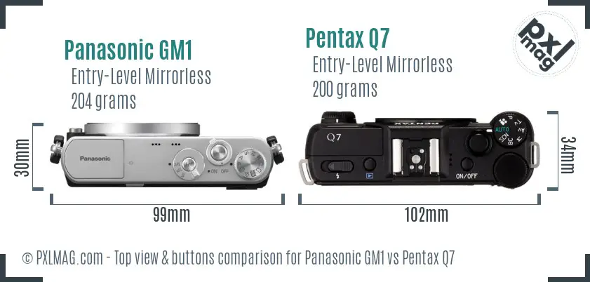 Panasonic GM1 vs Pentax Q7 top view buttons comparison