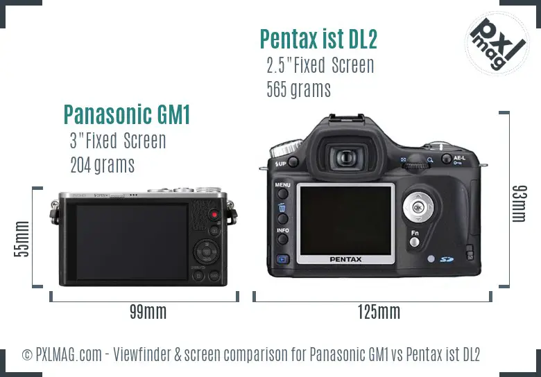 Panasonic GM1 vs Pentax ist DL2 Screen and Viewfinder comparison