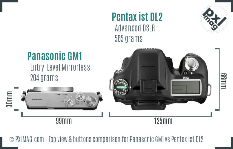 Panasonic GM1 vs Pentax ist DL2 top view buttons comparison