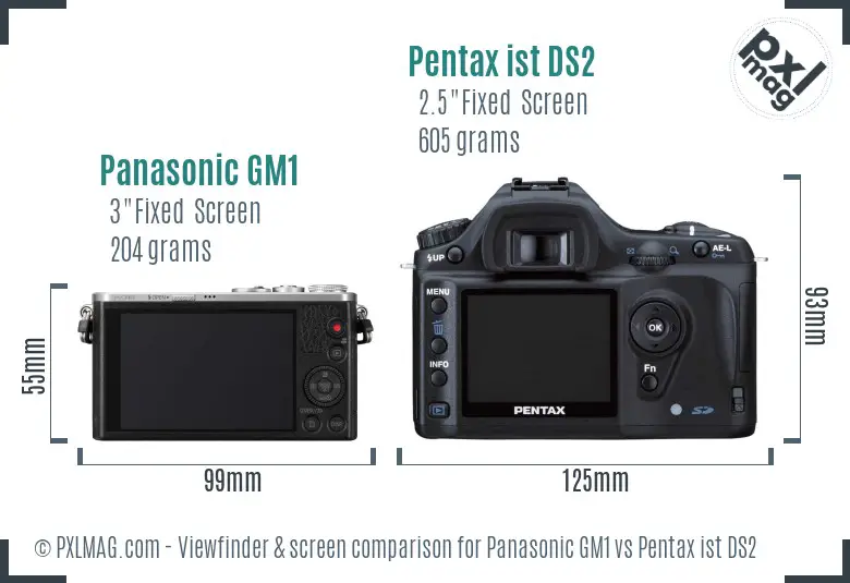 Panasonic GM1 vs Pentax ist DS2 Screen and Viewfinder comparison