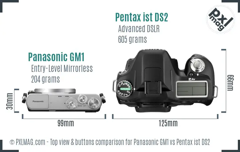 Panasonic GM1 vs Pentax ist DS2 top view buttons comparison