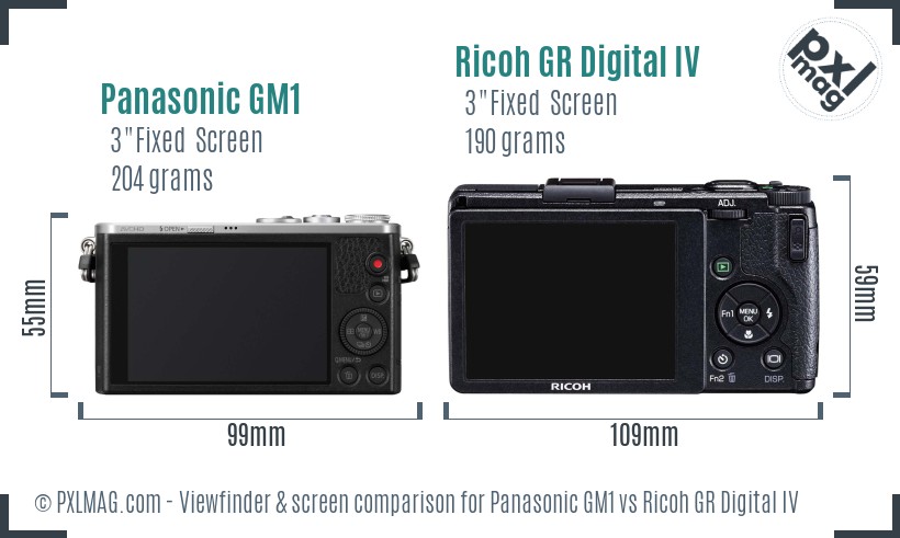 Panasonic GM1 vs Ricoh GR Digital IV Screen and Viewfinder comparison