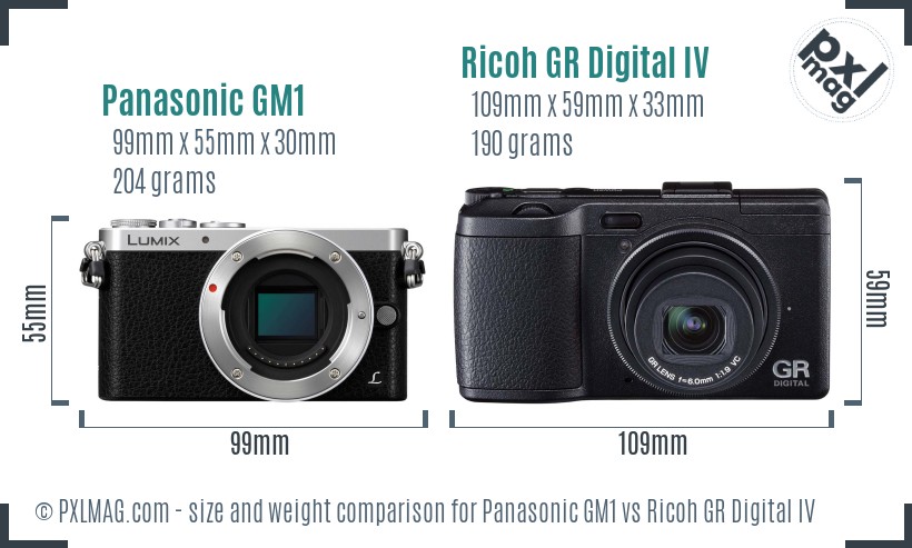 Panasonic GM1 vs Ricoh GR Digital IV size comparison