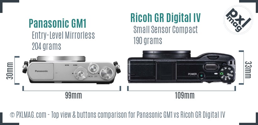 Panasonic GM1 vs Ricoh GR Digital IV top view buttons comparison