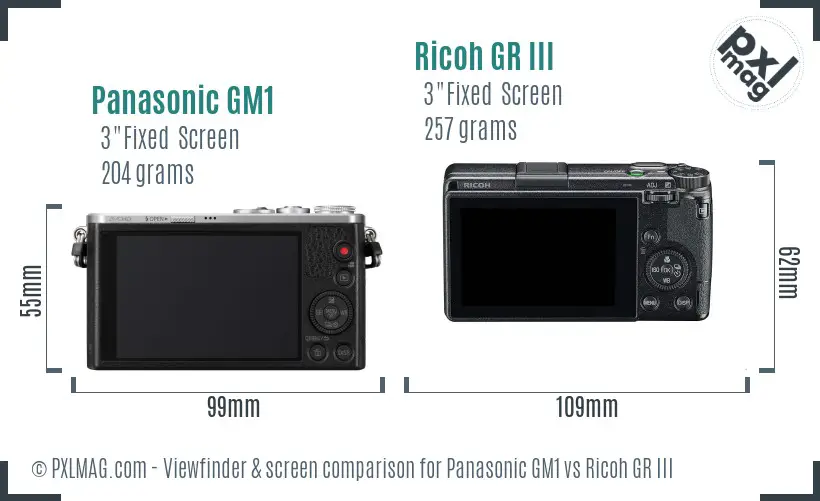 Panasonic GM1 vs Ricoh GR III Screen and Viewfinder comparison