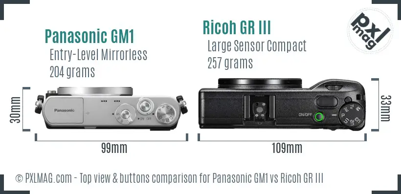 Panasonic GM1 vs Ricoh GR III top view buttons comparison