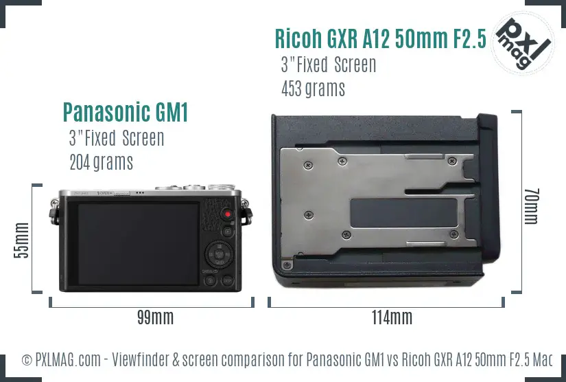 Panasonic GM1 vs Ricoh GXR A12 50mm F2.5 Macro Screen and Viewfinder comparison